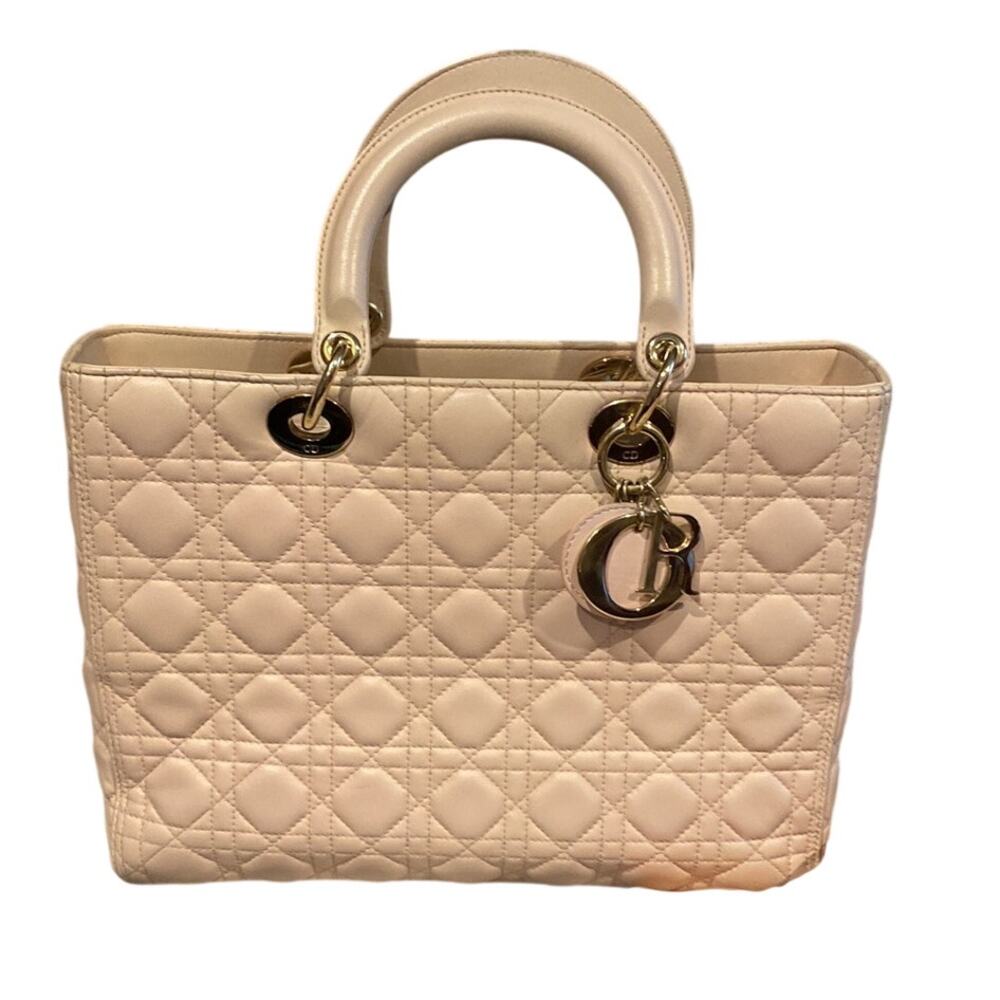Christian Dior Cannage Quilted Leather Lambskin Lady Dior Bag Large Light Pink - Picture 2 of 16